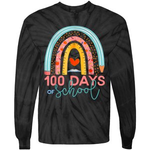 100th Day Of School Teacher 100 Days Smarter Boho Rainbow Tie-Dye Long Sleeve Shirt