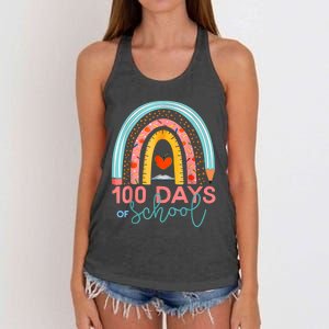 100th Day Of School Teacher 100 Days Smarter Boho Rainbow Women's Knotted Racerback Tank