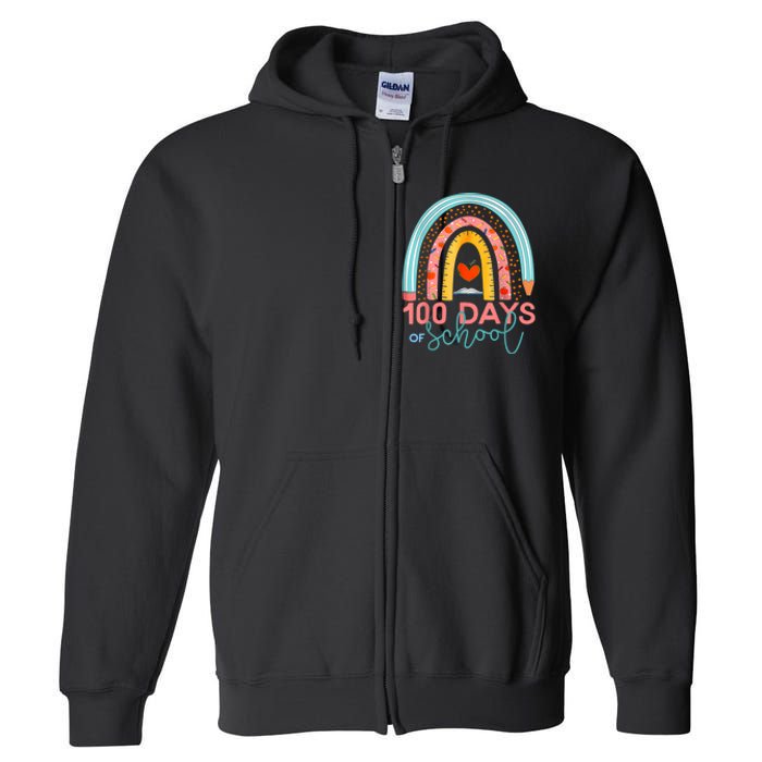 100th Day Of School Teacher 100 Days Smarter Boho Rainbow Full Zip Hoodie