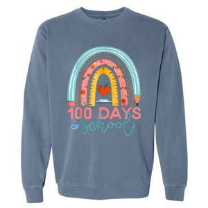 100th Day Of School Teacher 100 Days Smarter Boho Rainbow Garment-Dyed Sweatshirt