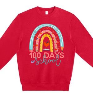 100th Day Of School Teacher 100 Days Smarter Boho Rainbow Premium Crewneck Sweatshirt