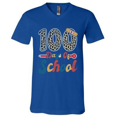 100 Days Of School Nurse Teacher Student 100th Day Of School Cool Gift V-Neck T-Shirt