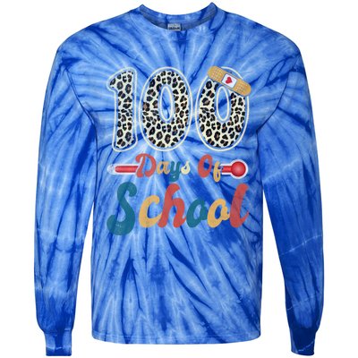 100 Days Of School Nurse Teacher Student 100th Day Of School Cool Gift Tie-Dye Long Sleeve Shirt