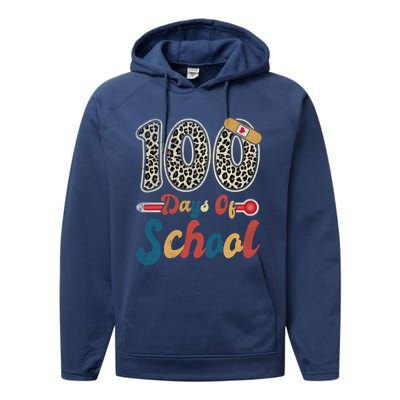 100 Days Of School Nurse Teacher Student 100th Day Of School Cool Gift Performance Fleece Hoodie