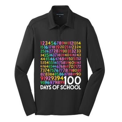 100th Day Of School Teacher 100 Days Math Numbers Silk Touch Performance Long Sleeve Polo