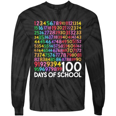 100th Day Of School Teacher 100 Days Math Numbers Tie-Dye Long Sleeve Shirt