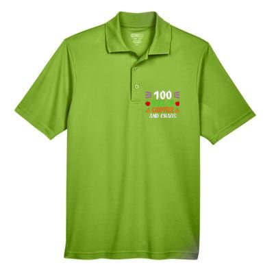 100 Days Of Coffee & Chaos 100th Day School Teacher Gifts Men's Origin Performance Pique Polo