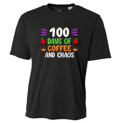 100 Days Of Coffee & Chaos 100th Day School Teacher Gifts Cooling Performance Crew T-Shirt