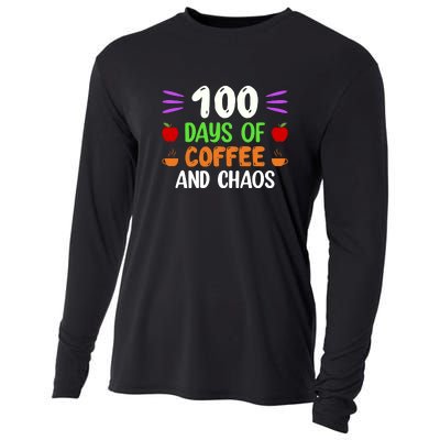 100 Days Of Coffee & Chaos 100th Day School Teacher Gifts Cooling Performance Long Sleeve Crew