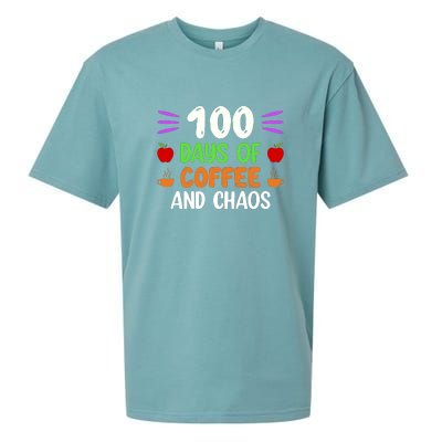 100 Days Of Coffee & Chaos 100th Day School Teacher Gifts Sueded Cloud Jersey T-Shirt