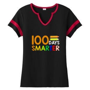 100th Day Of School Teacher 100 Days Smarter Ladies Halftime Notch Neck Tee