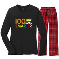 100th Day Of School Teacher 100 Days Smarter Women's Long Sleeve Flannel Pajama Set 