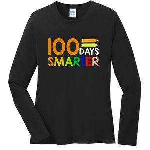 100th Day Of School Teacher 100 Days Smarter Ladies Long Sleeve Shirt