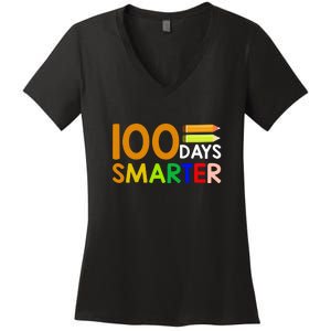 100th Day Of School Teacher 100 Days Smarter Women's V-Neck T-Shirt