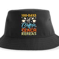100th Days Of Coffee Teach Repeat Funny 100 Day Teacher Gift Sustainable Bucket Hat