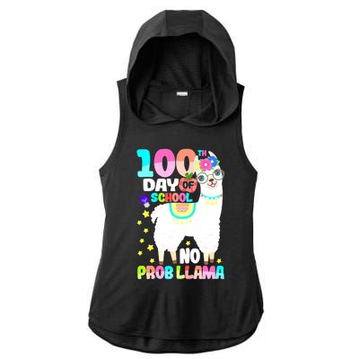 100th Day of School No Probllama Llama 100 Days Smarter  Ladies PosiCharge Tri-Blend Wicking Draft Hoodie Tank