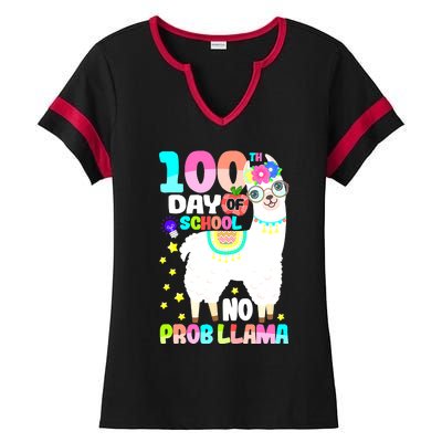 100th Day of School No Probllama Llama 100 Days Smarter  Ladies Halftime Notch Neck Tee