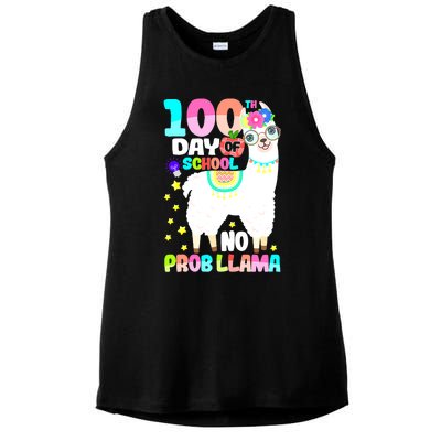 100th Day of School No Probllama Llama 100 Days Smarter  Ladies PosiCharge Tri-Blend Wicking Tank