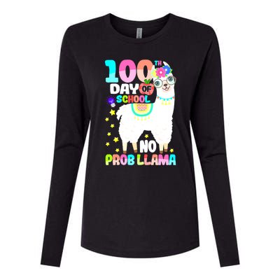 100th Day of School No Probllama Llama 100 Days Smarter  Womens Cotton Relaxed Long Sleeve T-Shirt