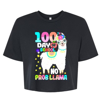 100th Day of School No Probllama Llama 100 Days Smarter  Bella+Canvas Jersey Crop Tee