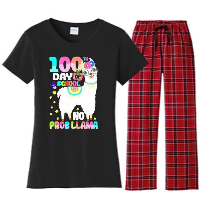 100th Day of School No Probllama Llama 100 Days Smarter  Women's Flannel Pajama Set