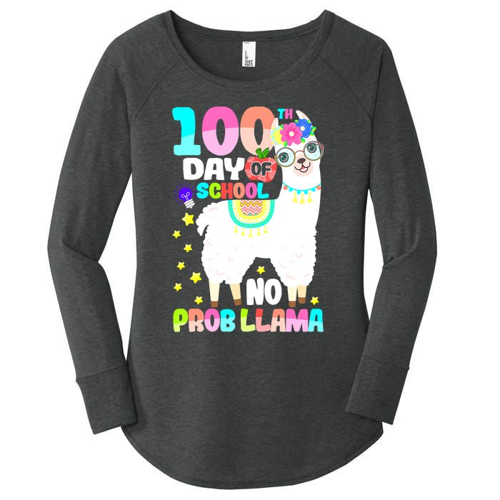 100th Day of School No Probllama Llama 100 Days Smarter  Women's Perfect Tri Tunic Long Sleeve Shirt