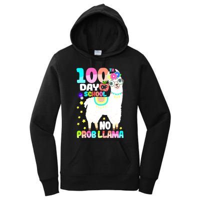 100th Day of School No Probllama Llama 100 Days Smarter  Women's Pullover Hoodie