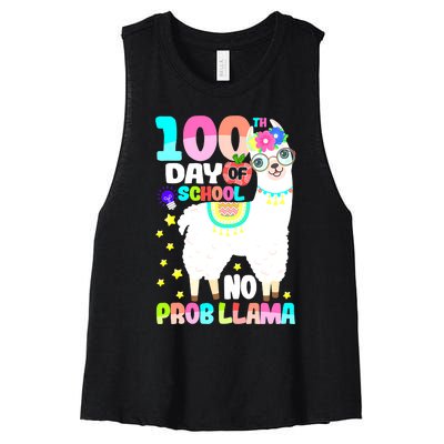 100th Day of School No Probllama Llama 100 Days Smarter  Women's Racerback Cropped Tank