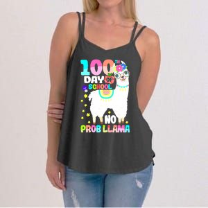 100th Day of School No Probllama Llama 100 Days Smarter  Women's Strappy Tank