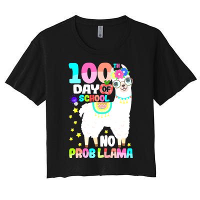 100th Day of School No Probllama Llama 100 Days Smarter  Women's Crop Top Tee