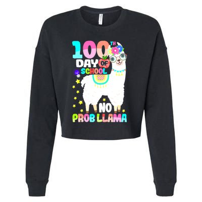 100th Day of School No Probllama Llama 100 Days Smarter  Cropped Pullover Crew