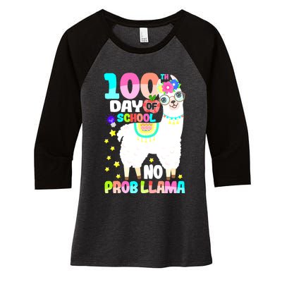 100th Day of School No Probllama Llama 100 Days Smarter  Women's Tri-Blend 3/4-Sleeve Raglan Shirt