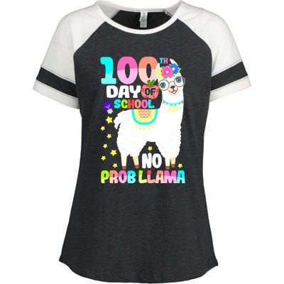 100th Day of School No Probllama Llama 100 Days Smarter  Enza Ladies Jersey Colorblock Tee