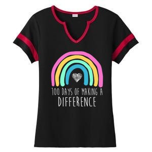 100 Days Of Making A Difference 100th Day Of School Ladies Halftime Notch Neck Tee