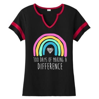 100 Days Of Making A Difference 100th Day Of School Ladies Halftime Notch Neck Tee