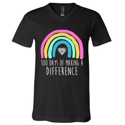 100 Days Of Making A Difference 100th Day Of School V-Neck T-Shirt