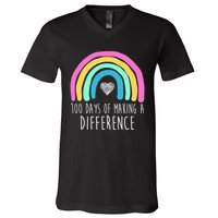 100 Days Of Making A Difference 100th Day Of School V-Neck T-Shirt