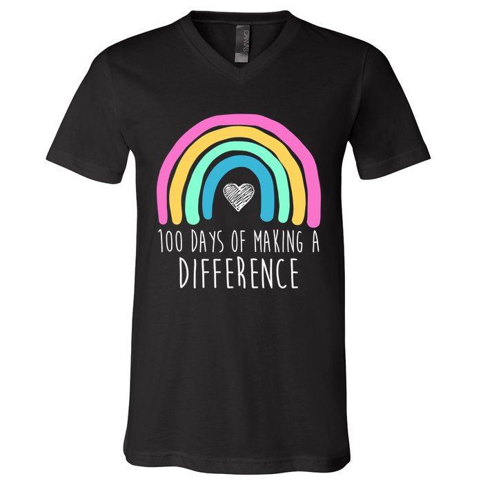 100 Days Of Making A Difference 100th Day Of School V-Neck T-Shirt