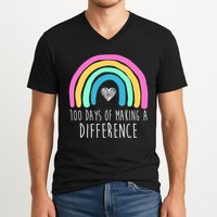 100 Days Of Making A Difference 100th Day Of School V-Neck T-Shirt