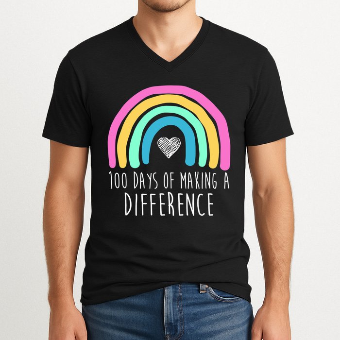 100 Days Of Making A Difference 100th Day Of School V-Neck T-Shirt