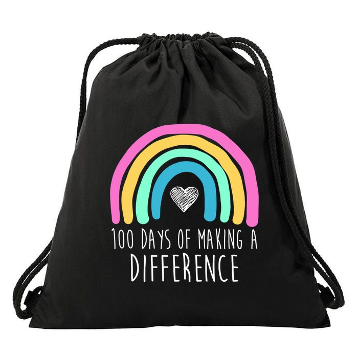 100 Days Of Making A Difference 100th Day Of School Drawstring Bag