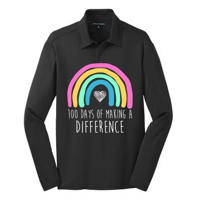 100 Days Of Making A Difference 100th Day Of School Silk Touch Performance Long Sleeve Polo