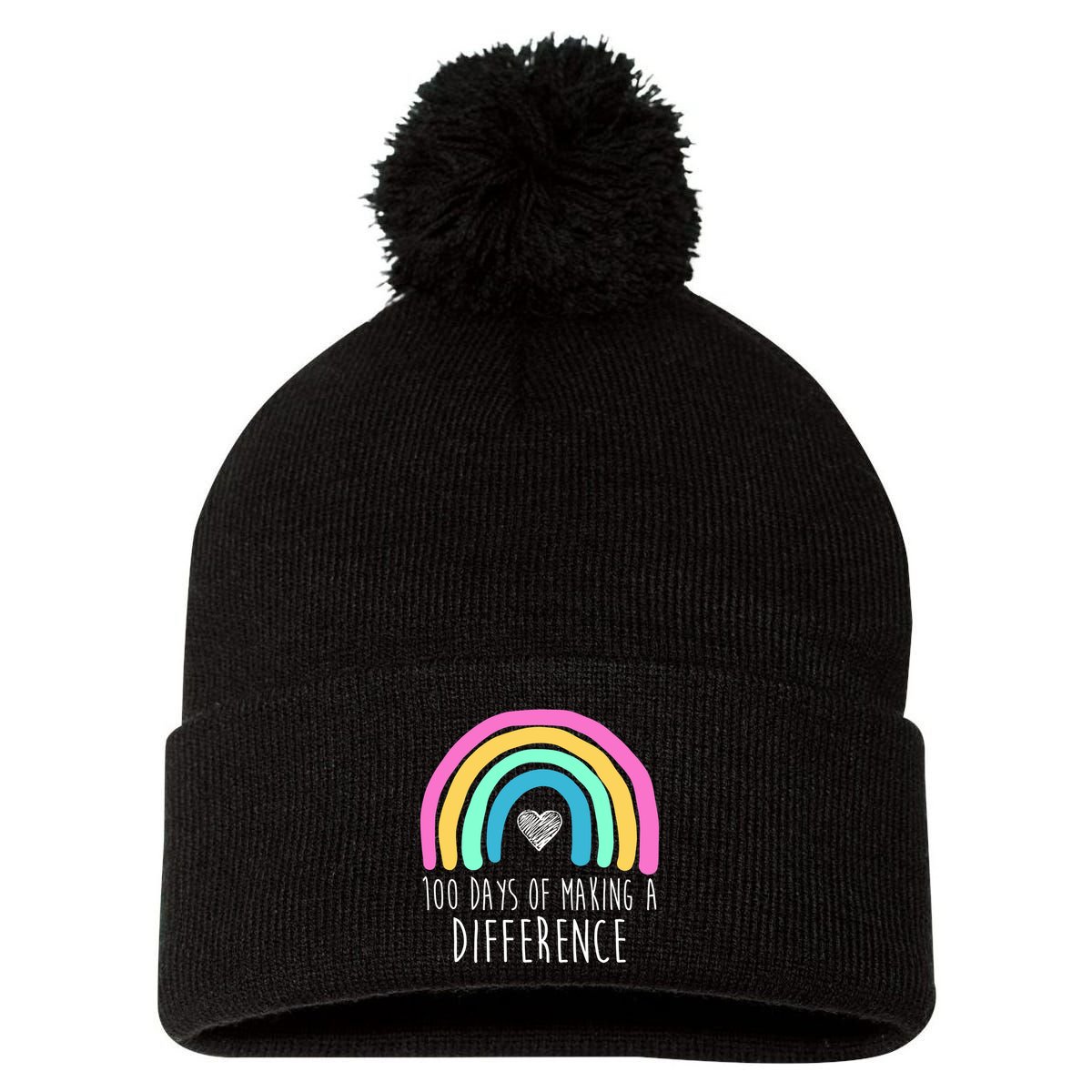 100 Days Of Making A Difference 100th Day Of School Pom Pom 12in Knit Beanie