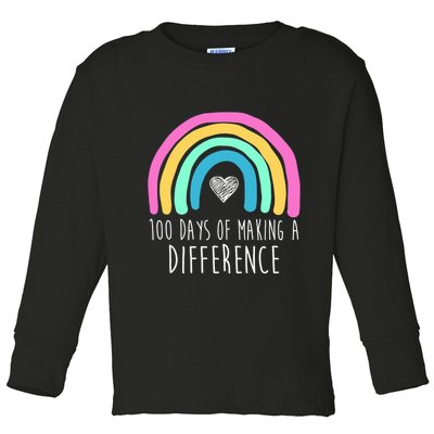 100 Days Of Making A Difference 100th Day Of School Toddler Long Sleeve Shirt