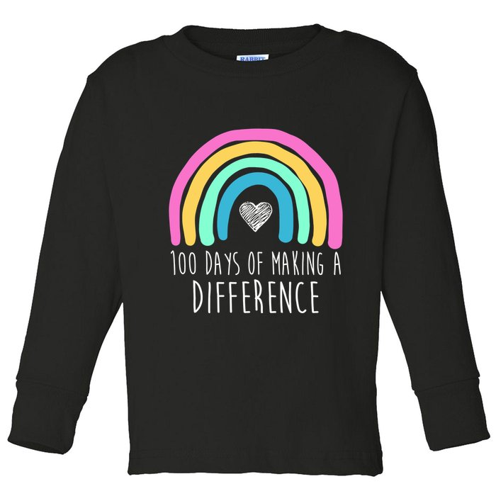 100 Days Of Making A Difference 100th Day Of School Toddler Long Sleeve Shirt