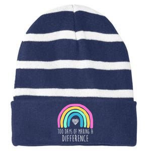 100 Days Of Making A Difference 100th Day Of School Striped Beanie with Solid Band