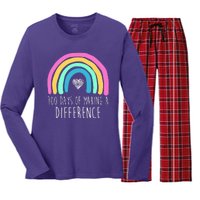 100 Days Of Making A Difference 100th Day Of School Women's Long Sleeve Flannel Pajama Set 