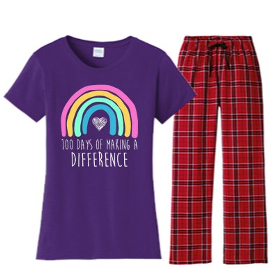 100 Days Of Making A Difference 100th Day Of School Women's Flannel Pajama Set