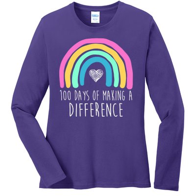 100 Days Of Making A Difference 100th Day Of School Ladies Long Sleeve Shirt