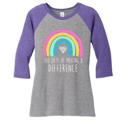 100 Days Of Making A Difference 100th Day Of School Women's Tri-Blend 3/4-Sleeve Raglan Shirt